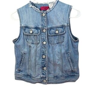 Cotton Donna Denim‎ Vest Sleeveless Jean Jacket Button Front Light Wash